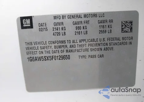 2015 Cadillac Cts Standard z USA, uszkodzony, nr VIN 1G6AW5SX5F0129650